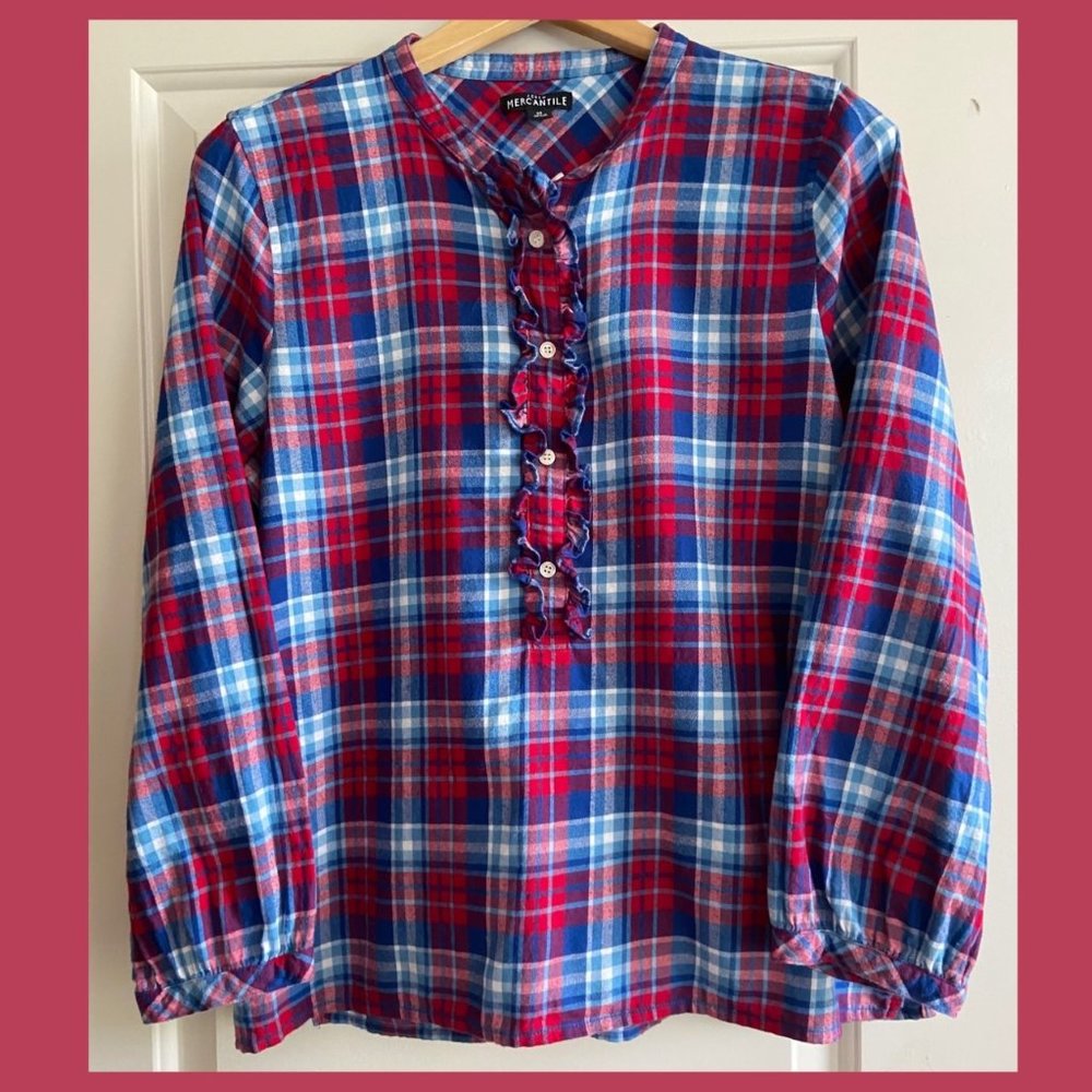 J. Crew Mercantile Ruffle Flannel Plaid Popover Top  Size Medium